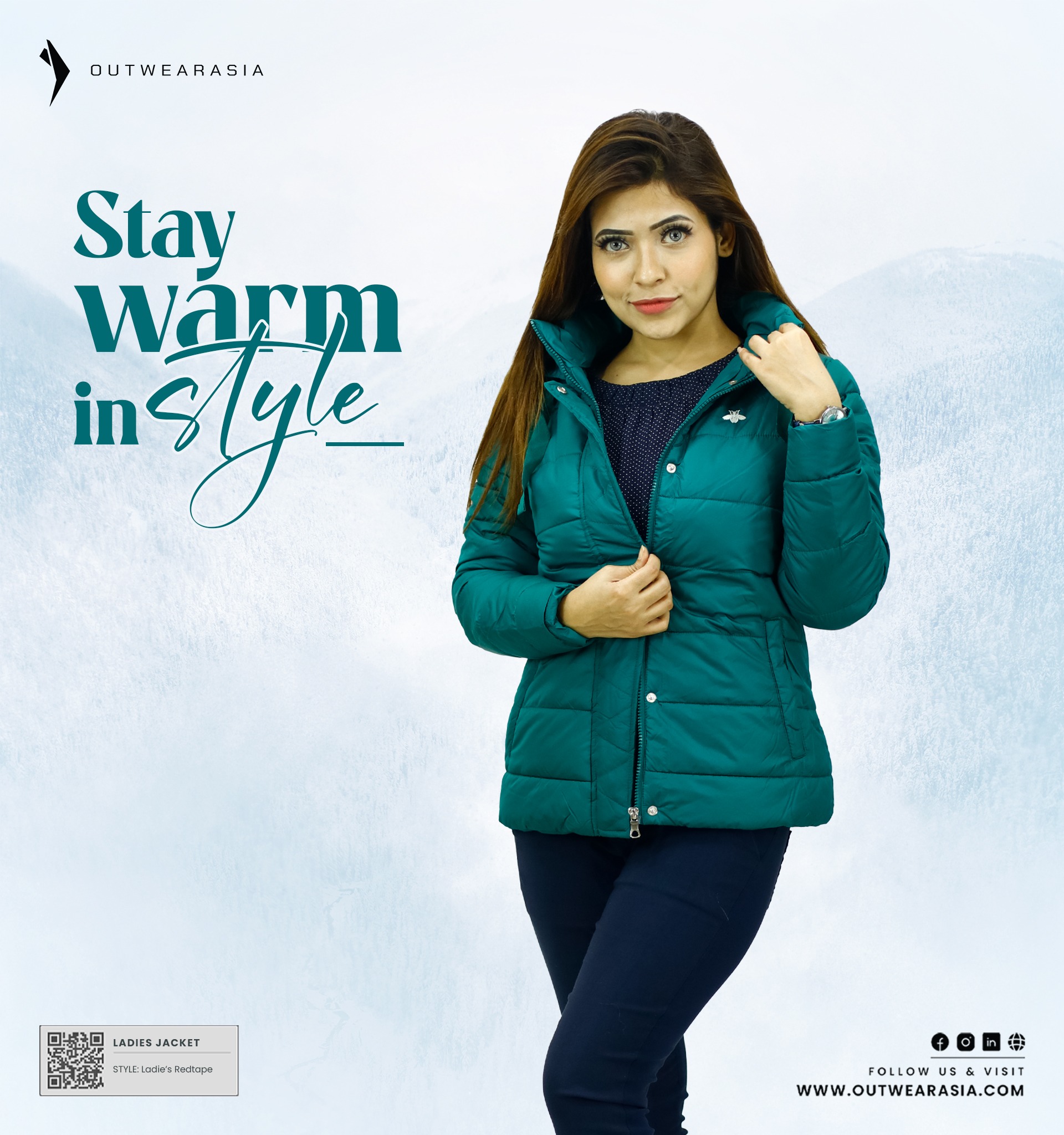 Premium Quality Winter Ladies Jacket- Red tape teal – OUTWEAR